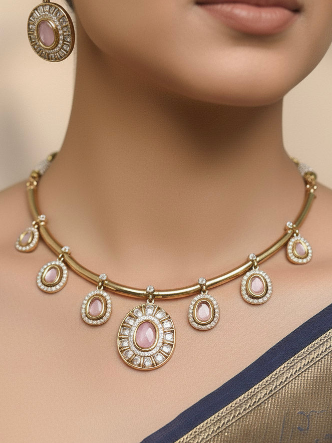Tarunika Mint Pink Hasli Necklace Set