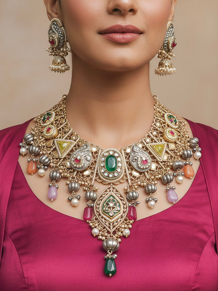 Rasika Boho Necklace Set (Green & Yellow)