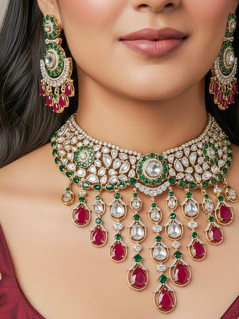 The Royal Dynasty Ruby Red & Green Necklace Set
