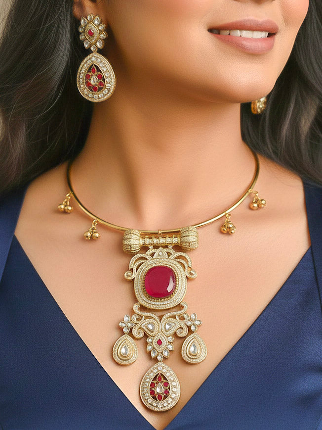 Lupin Red Necklace Set