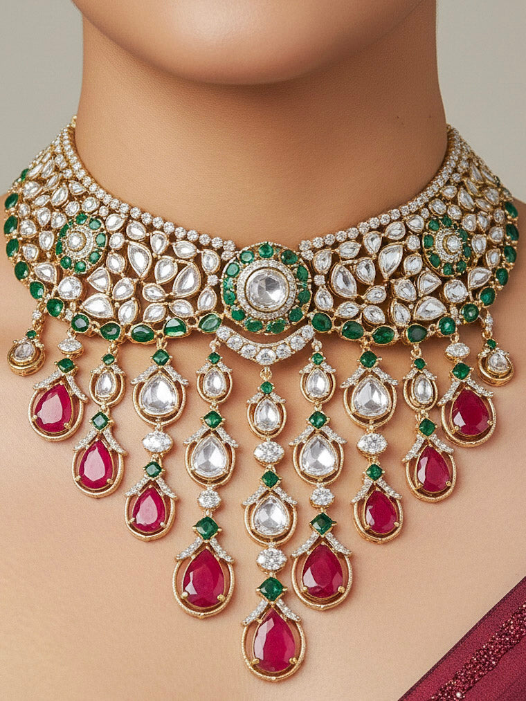 The Royal Dynasty Ruby Red & Green Necklace Set