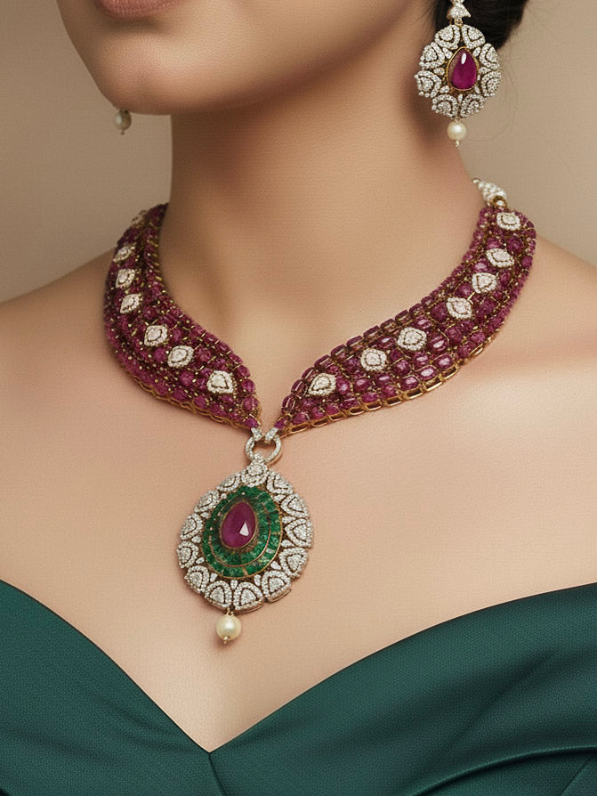 Gizelle Red & Green Necklace Set
