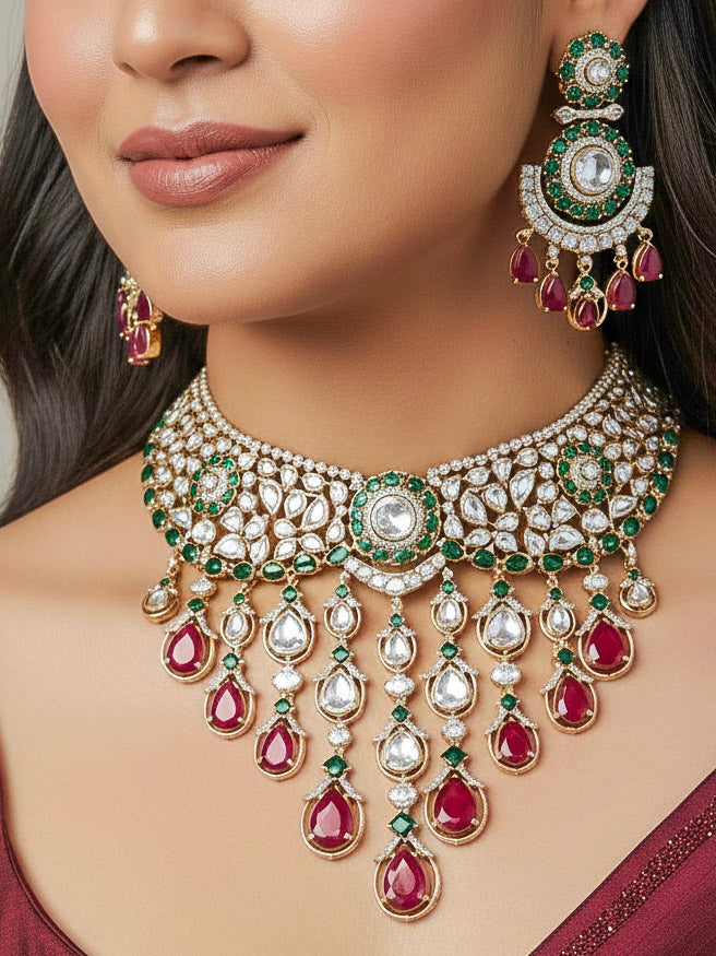The Royal Dynasty Ruby Red & Green Necklace Set