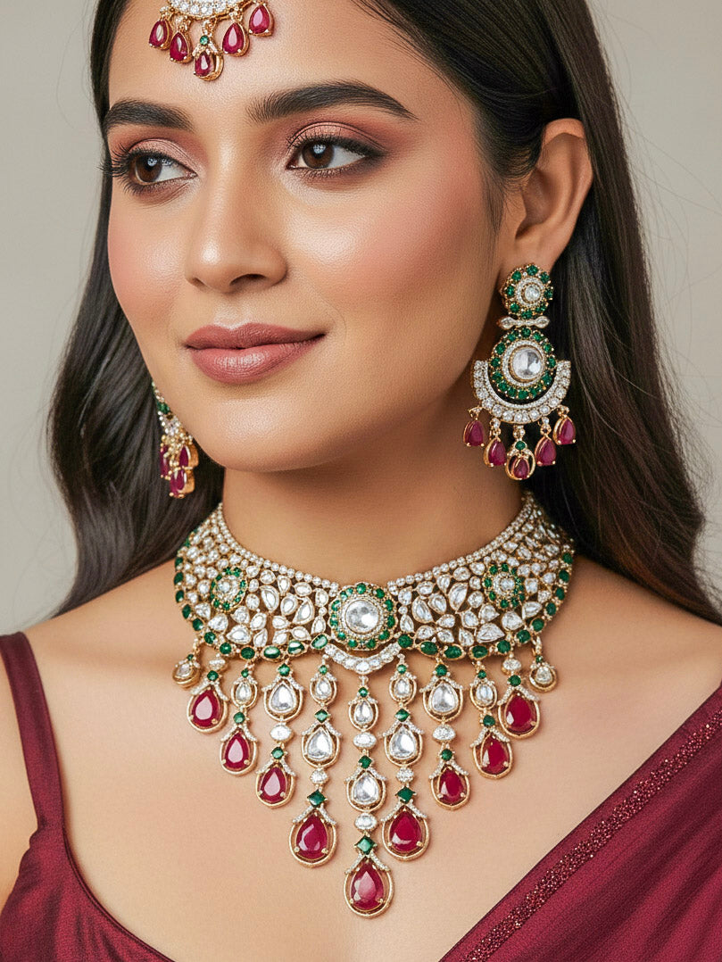 The Royal Dynasty Ruby Red & Green Necklace Set