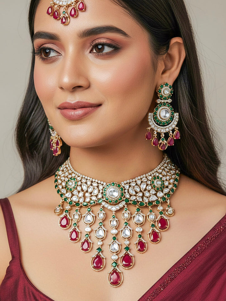 The Royal Dynasty Ruby Red & Green Necklace Set