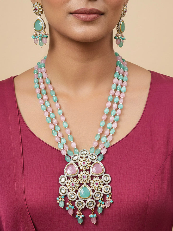Vyomi Mint Pink & Green Necklace Set