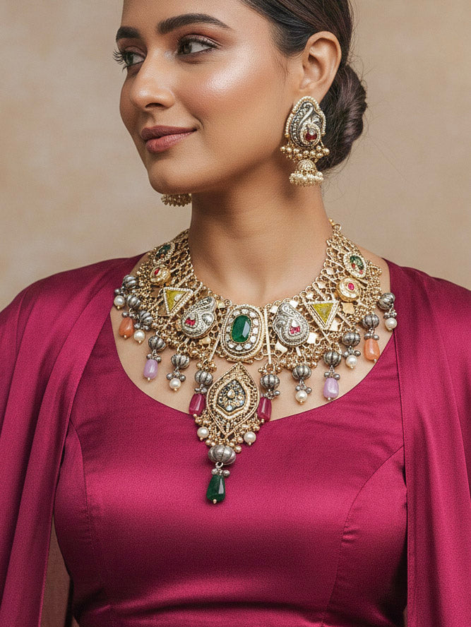 Rasika Boho Necklace Set (Green & Yellow)