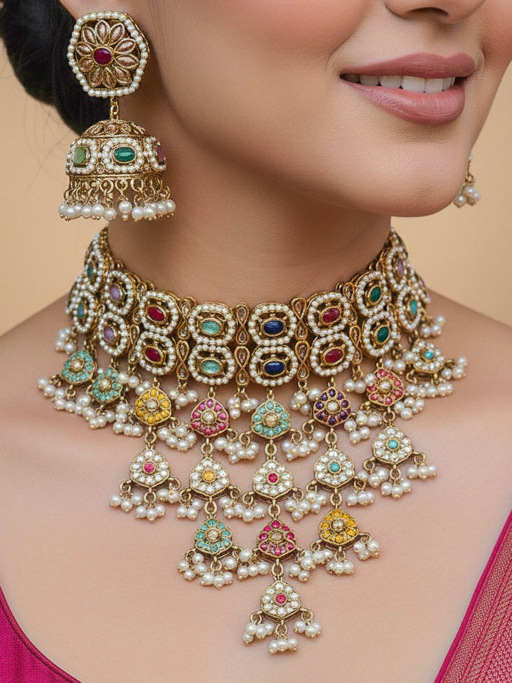 Multicolor Vedanshi Choker Necklace Set