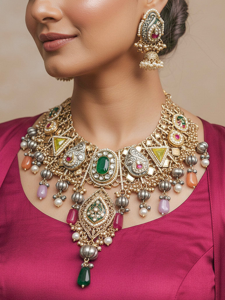 Rasika Boho Necklace Set (Green & Yellow)