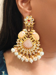 Jaya Peach Long Kundan Earrings