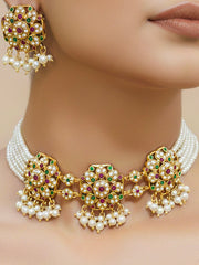 Kanchana Ruby Pink & Green Jadau Necklace Set
