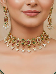Karnika Ruby Pink & Green Jadau Necklace set