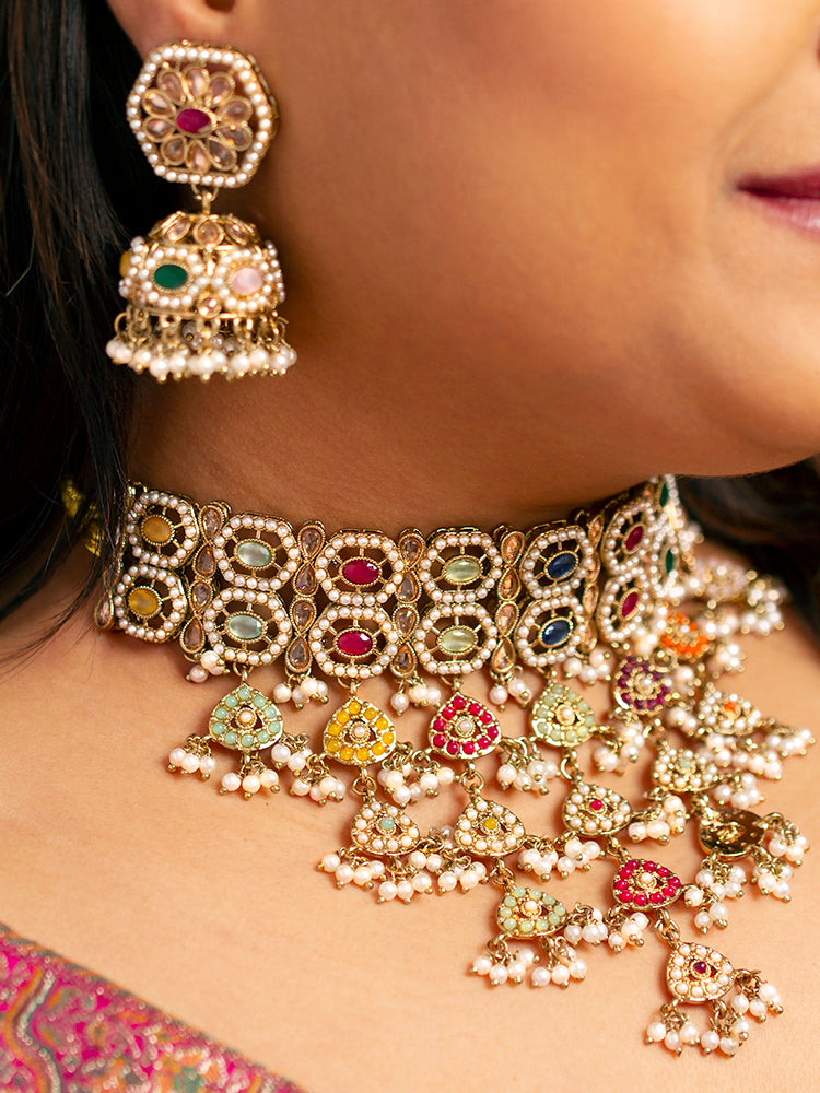 Multicolor Vedanshi Choker Necklace Set