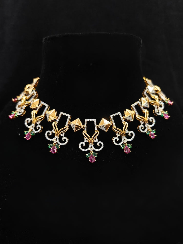 An elegant artificial diamond necklace and matching earrings. This premium artificial diamond jewelry set is perfect for special occasions, from Indian weddings to engagement parties, anniversary gift offering sophisticated glamour without the high price tag.