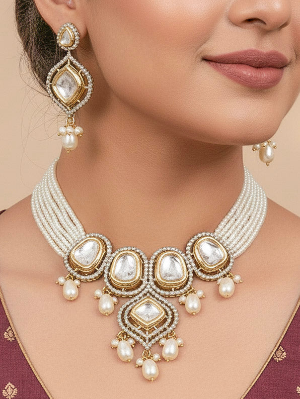 Moissanite & Pearl Reema Necklace Set