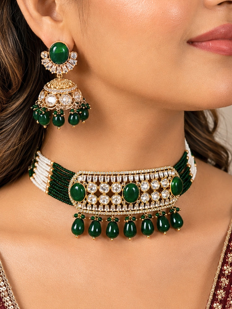 Mriha Polki Green Necklace Set