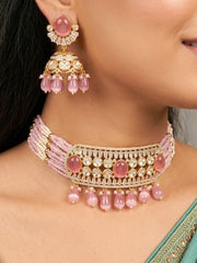 Mriha Polki Mint Pink Necklace Set