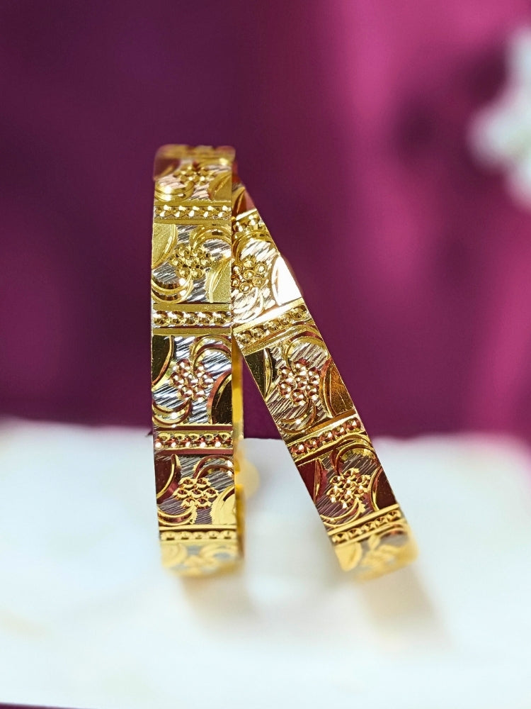 Close-up of an ornate traditional (Gold Polish) Bangles Set. It’s comfortable and lightweight enough for everyday wear, and it also looks absolutely beautiful and elegant. The design is stylish, the finish is impressive, and it feels really pleasant to wear all day.