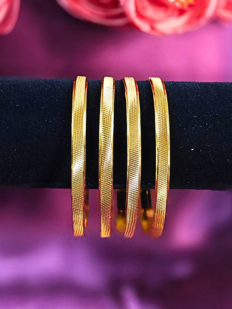 Close-up of an ornate traditional (Gold Polish) Bangles Set. It’s comfortable and lightweight enough for everyday wear, and it also looks absolutely beautiful and elegant. The design is stylish, the finish is impressive, and it feels really pleasant to wear all day.