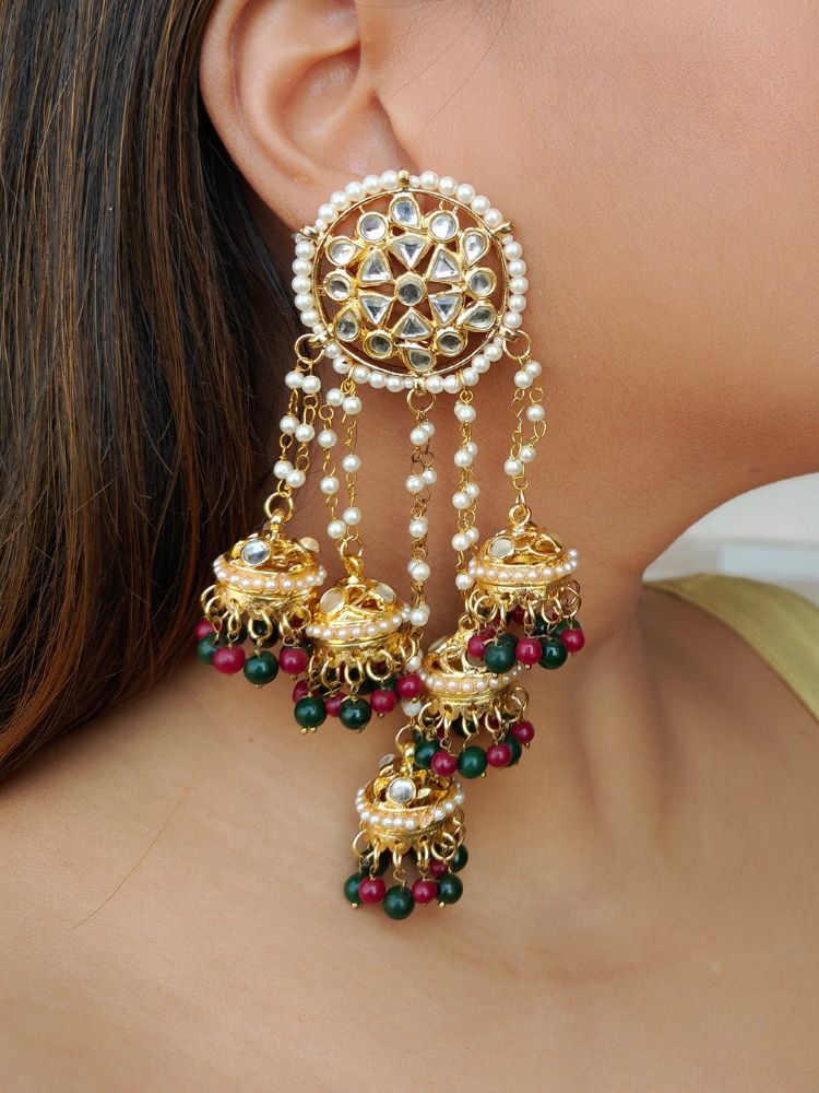 Ojasvi Red & Green Kundan Earrings