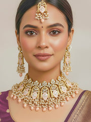 Peach Jodha Kundan Necklace Set