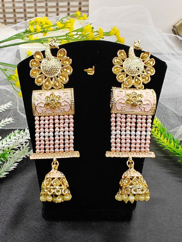 Mint Pink Akriti  Long Jhumki Earrings