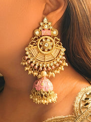 Pink Padmini Pearl Chandbali with Jhumki