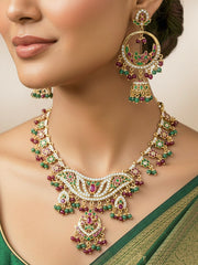 Prateeksha Ruby Pink & Green Jadau Necklace set