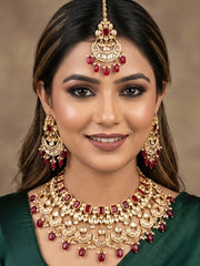 Prathikrithm Polki Red Necklace Set