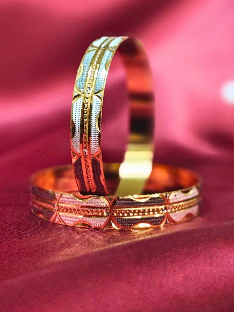 Close-up of an ornate traditional (Gold Polish) Grey & White  Bangles Set. It’s comfortable and lightweight enough for everyday wear, and it also looks absolutely beautiful and elegant. The design is stylish, the finish is impressive, and it feels really pleasant to wear all day.