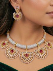 Raizel Zirconia Ruby Red Necklace Set (Dual Tone)