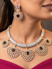 Raizel Zirconia Blue Necklace Set (Dual Tone)