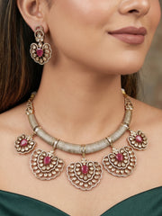 Raizel Zirconia Ruby Pink Necklace Set (Mehendi Polish)
