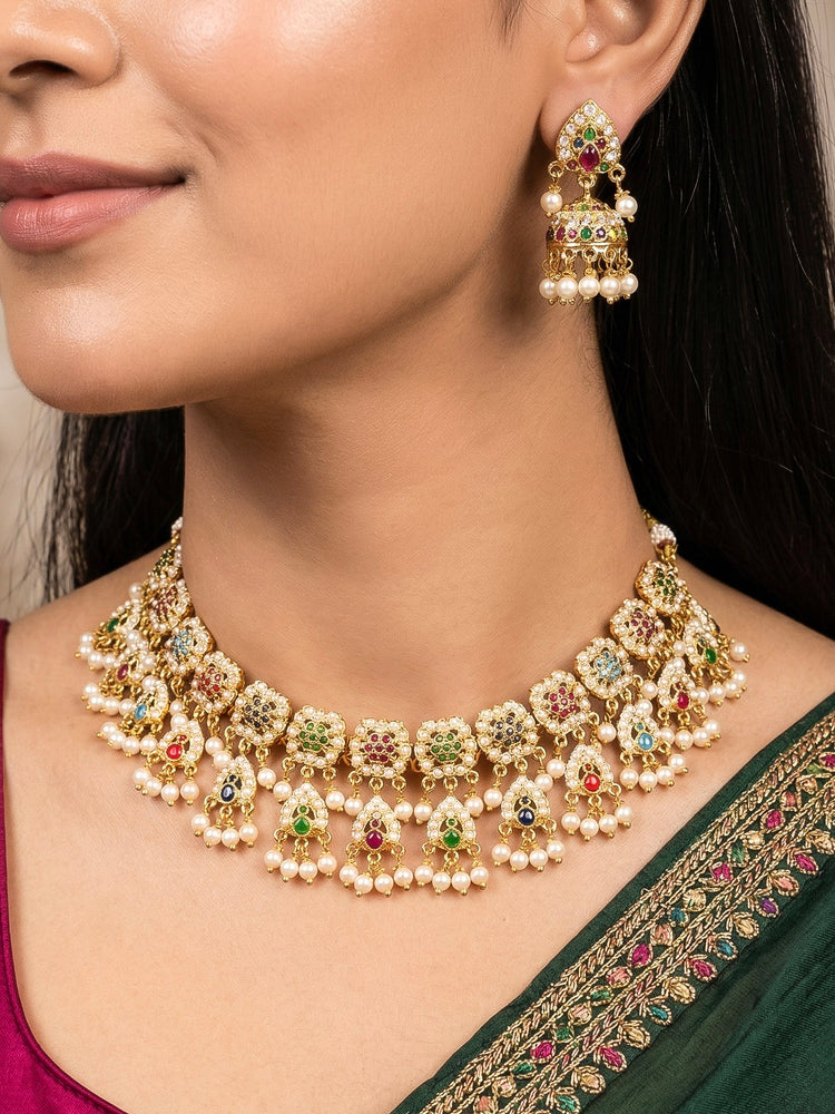 Rajnandini Navratan Jadau Necklace Set