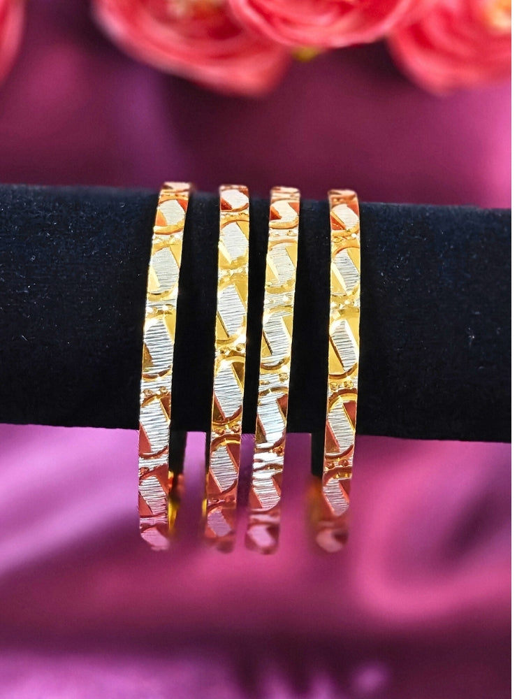 Close-up of an ornate traditional (Gold Polish) Bangles Set. It’s comfortable and lightweight enough for everyday wear, and it also looks absolutely beautiful and elegant. The design is stylish, the finish is impressive, and it feels really pleasant to wear all day.