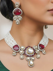 Red Tamanna Kundan Necklace Set