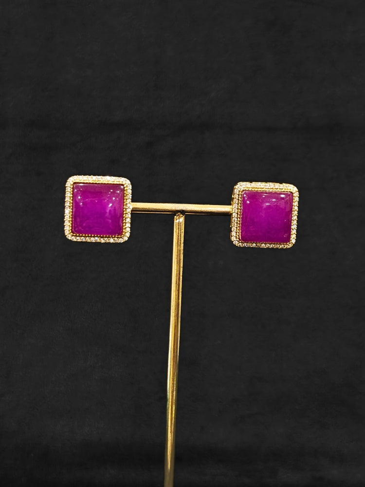 An elegant artificial diamond and purple colored stone choker necklace and matching earrings. This premium artificial diamond jewelry set is perfect for special occasions, from Indian weddings to engagement parties, offering sophisticated glamour without the high price tag.