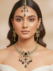 Rosalind Zirconia Black Necklace Set (Mehendi Polish)