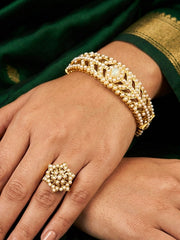 Roshnika White Jadau Bracelet + Ring Combo