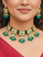 Ruhina Kundan Dark Green Necklace Set