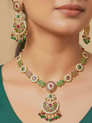 Samyukta Ruby Pink & Green Jadau Necklace Set