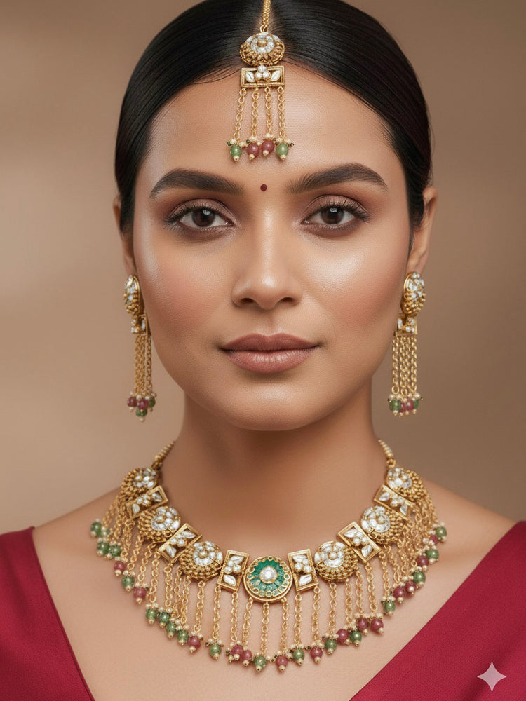Shailaja Mint Pink And Green Heritage Necklace Set
