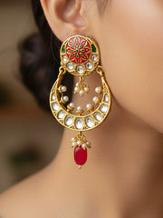 Trilune Kundan Red Earrings