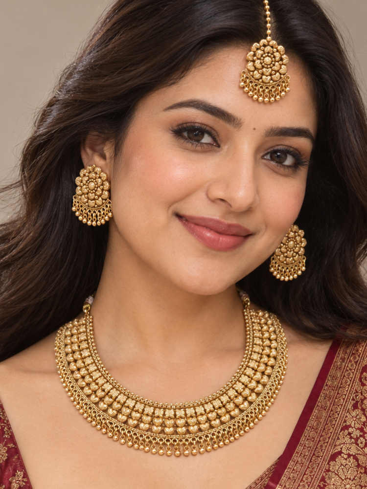 Girnari Heritage Gold Necklace Set with Maangtikka
