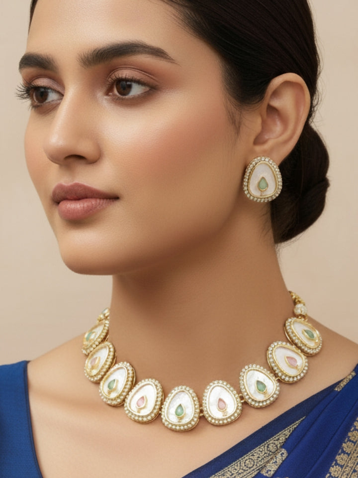 Pragati Mint Pink & Green Necklace Set