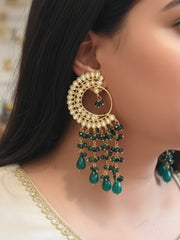 Yashika Green Long Kundan Earrings
