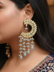 Yashika Grey Long Kundan Earrings