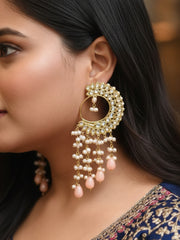 Yashika Peach Long Kundan Earrings