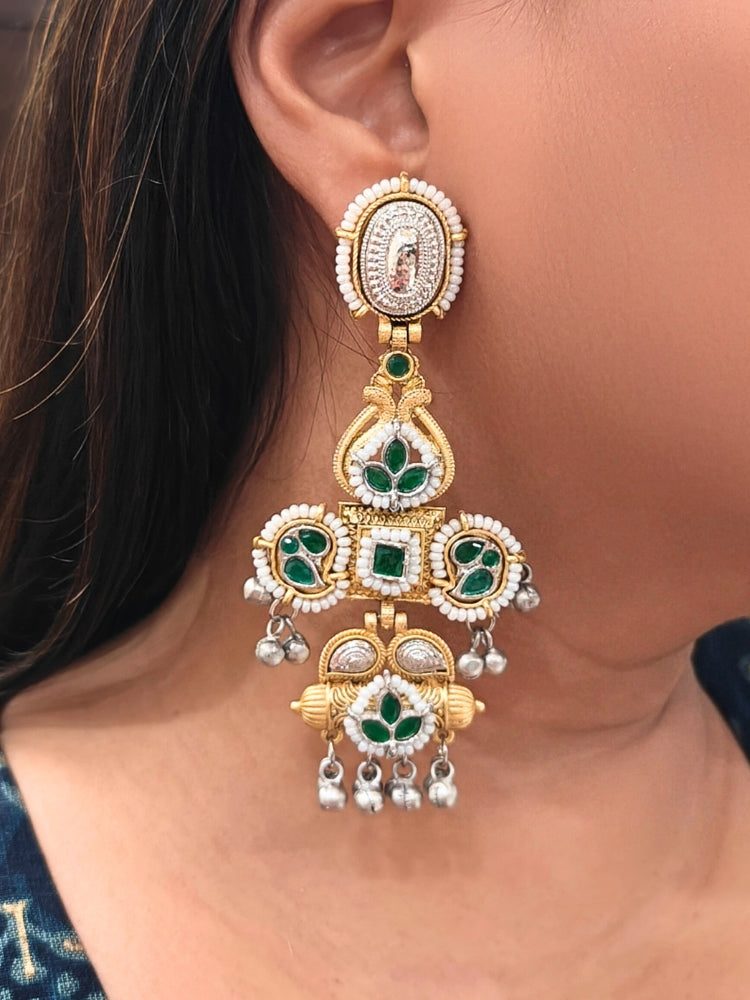Zaynika Green Oxidized Earrings