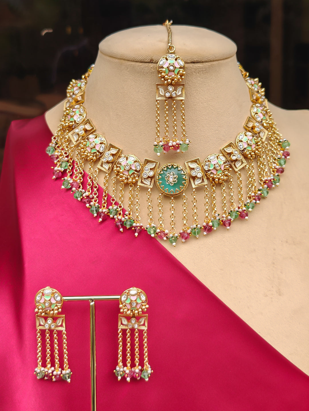 Shailaja Mint Pink And Green Necklace Set